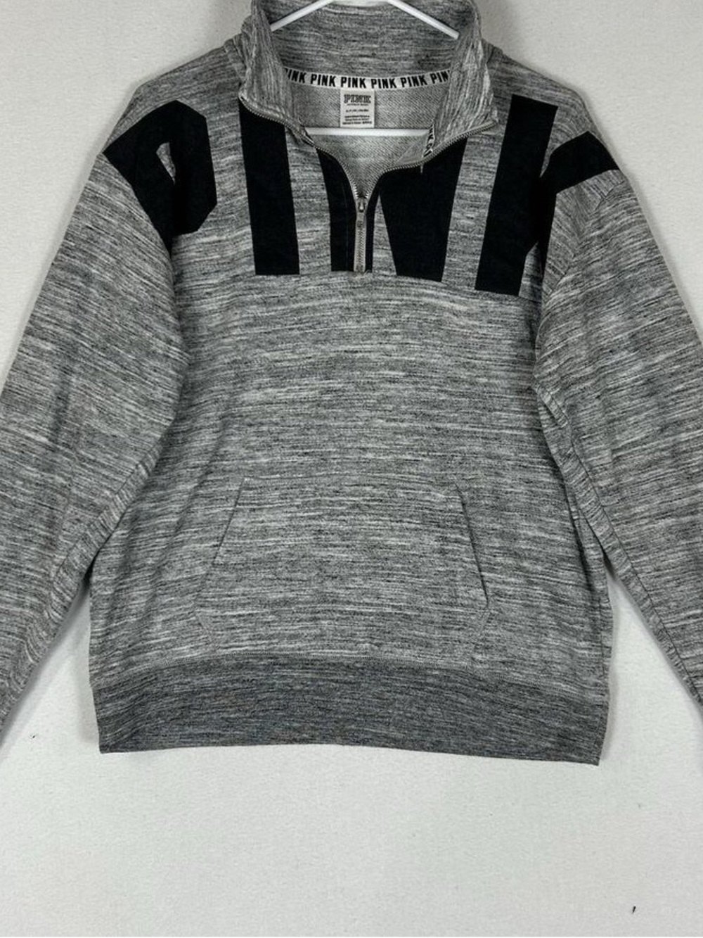 PINK Victoria's Secret Men’s Gray Half-Zip Pullover with Black Branding